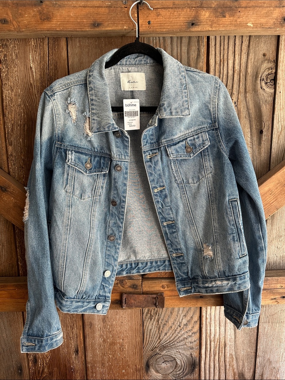 bohme Light Wash Distressed Denim Trucker Jacket